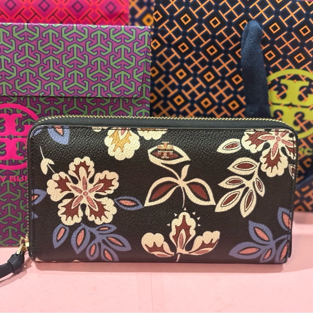 Tory Burch Black Floral Wallet